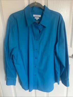 Foxcroft Men’s Teal Blue Long-Sleeve Dress Shirt